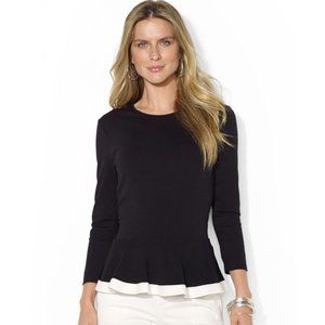 Ralph Lauren 3/4 sleeve peplum top in black